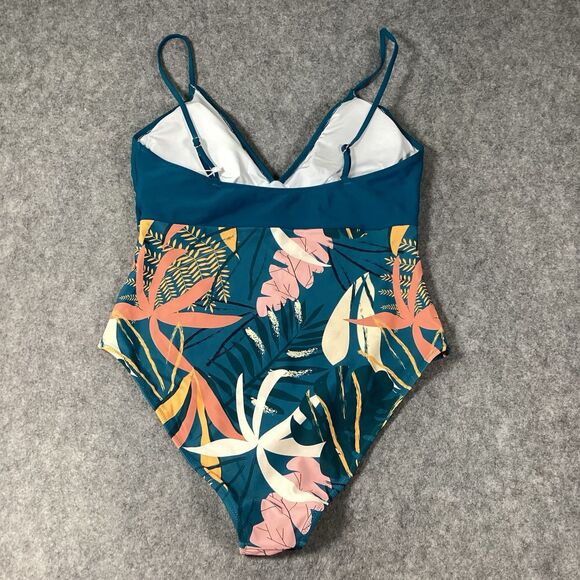 Womens Popvil Floral Print Patchwork Green One Piece Swim Suit Size XL - Picture 5 of 13